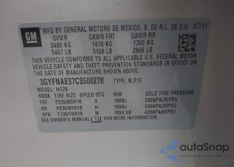 2012 Cadillac Srx Luxury Collection from USA, damaged, VIN 3GYFNAE37CS500278